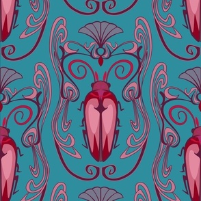 artnouveau bug. lagoon   red  pink