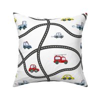 Medium Scale City Cars and Trucks Primary Colors Road Map