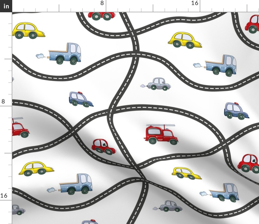 Medium Scale City Cars and Trucks Primary Colors Road Map