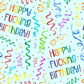 Large Scale Happy Fucking Birthday Sarcastic Sweary Adult Humor Ribbon Streamers Celebration Confetti on Blue