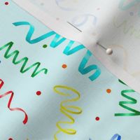 21x18 Fat Quarter Panel Happy Fucking Birthday Sarcastic Sweary Adult Humor Ribbon Streamers Celebration Confetti on Blue Placemat or Pillowcase Size