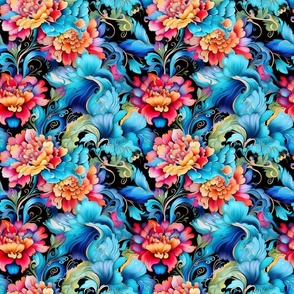 GORGEOUS BRIGHT COLORFUL GYPSY FLOWERS BLUE PEONIES CORAL 14 FLWRHT