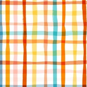 rainbow plaid bright primary colored lines in watercolor jumbo large scale