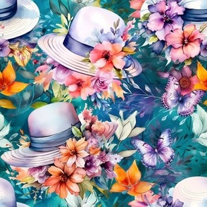 FLOWERY HATS FLORAL GARDEN DEEP TURQUOISE FLWRHT