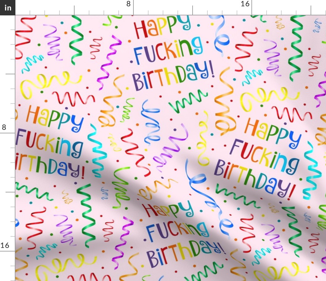 Large Scale Happy Fucking Birthday Sarcastic Sweary Adult Humor Ribbon Streamers Celebration Confetti on Pink