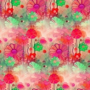 Summery Hippie Background with Abstract Colorful Flowers