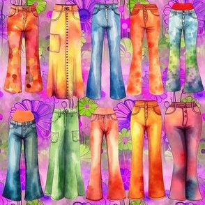 GIRL PANTS PURPLE GREEN HIPPY FLOWERS FLWRHT