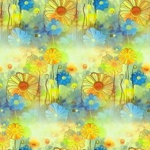 HIPPY FLORAL FIELD COORDINATE TO GIRL GREEN YELLOW BLUE FLWRHT