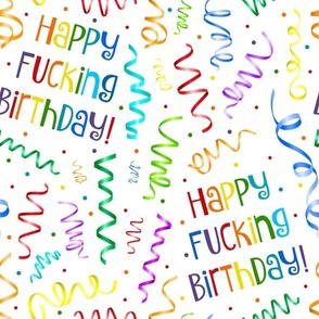 Large Scale Happy Fucking Birthday Sarcastic Sweary Adult Humor Ribbon Streamers Celebration Confetti on White