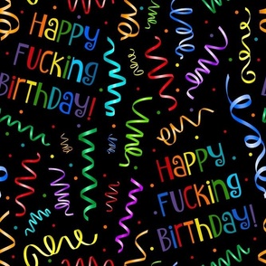 Large Scale Happy Fucking Birthday Sarcastic Sweary Adult Humor Ribbon Streamers Celebration Confetti on Black