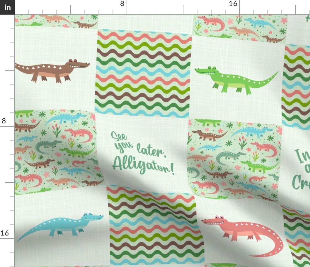 Bigger Scale Patchwork 6" Squares See You Later Crocodile Nursery Coordinate