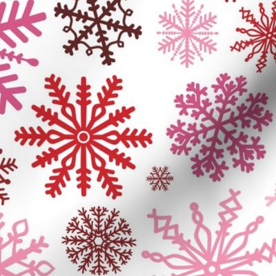 Large Scale Pink and Red Winter Valentine Snowflakes