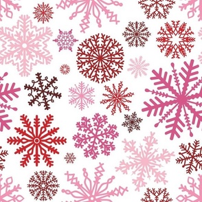 Large Scale Pink and Red Winter Valentine Snowflakes