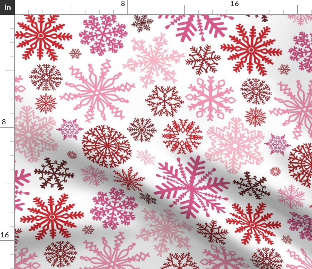 Large Scale Pink and Red Winter Valentine Snowflakes