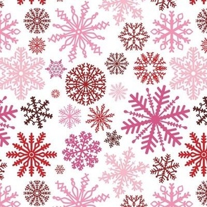 Medium Scale Pink and Red Winter Valentine Snowflakes