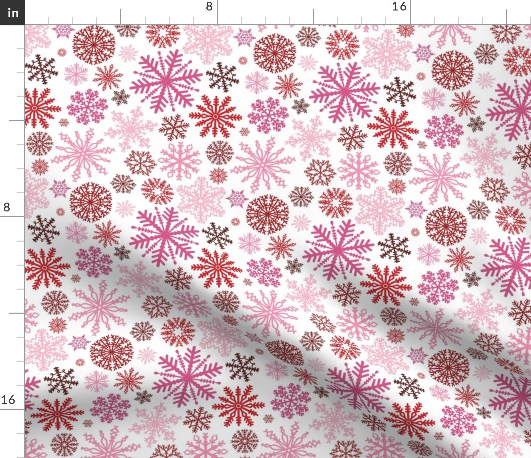 Medium Scale Pink and Red Winter Valentine Snowflakes
