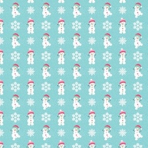 Small Scale Silly Snowmen and Snowflakes on Blue