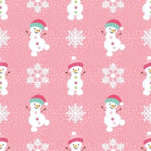 Large  Scale Silly Snowmen and Snowflakes on Pink