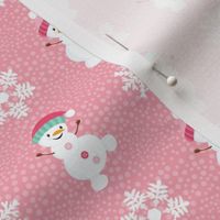 Medium  Scale Silly Snowmen and Snowflakes on Pink