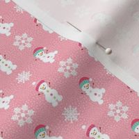 Small Scale Silly Snowmen and Snowflakes on Pink