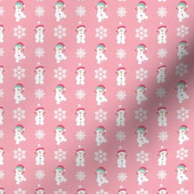 Small Scale Silly Snowmen and Snowflakes on Pink