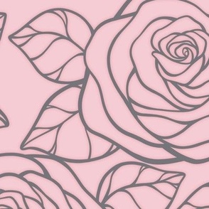 Large Rose Cutout Pattern-  Pink Blush and Mouse Grey