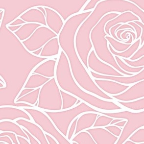 Large Rose Cutout Pattern-  Pink Blush and White