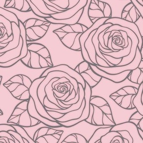 Rose Cutout Pattern-  Pink Blush and Mouse Grey