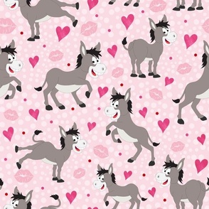 Large Scale Hearts and Kisses Donkeys on Pink