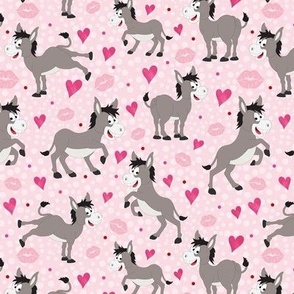 Medium Scale Hearts and Kisses Donkeys on Pink