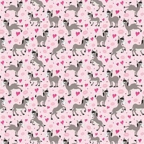 Small Scale Hearts and Kisses Donkeys on Pink