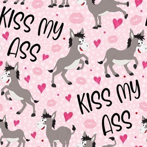 Large Scale Kiss My Ass Donkeys Adult Sarcastic Sweary Humor Hearts and Kisses on Pink on Pink