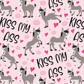 Medium Scale Kiss My Ass Donkeys Adult Sarcastic Sweary Humor Hearts and Kisses on Pink