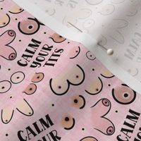 Small Scale Calm Your Tits Boobs Funny Adult Sweary Sarcastic Humor on Pink