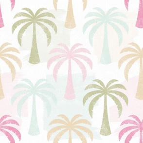 Large Scale Baby Palm Springs Soft Palette Retro Coconut Trees Pink Aqua Green Tan