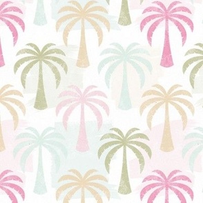 Medium Scale Baby Palm Springs Soft Palette Retro Coconut Trees Pink Aqua Green Tan