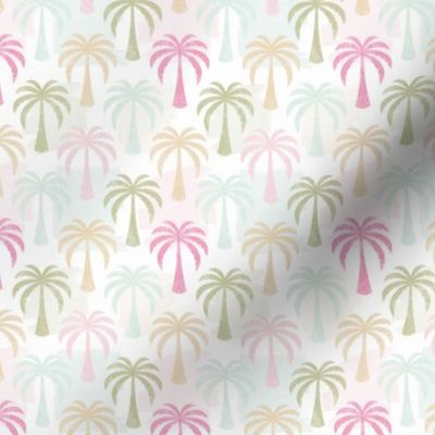 Small Scale Baby Palm Springs Soft Palette Retro Coconut Trees Pink Aqua Green Tan