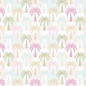 Small Scale Baby Palm Springs Soft Palette Retro Coconut Trees Pink Aqua Green Tan