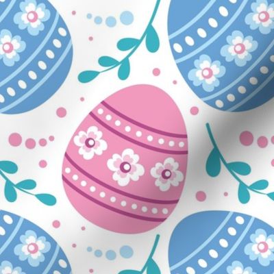 Large Scale Pastel Floral Easter Eggs Pink Blue