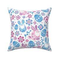 Large Scale Bunnies and Spring Floral Easter Eggs and Flowers Pink Purple Blue