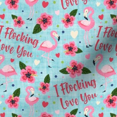 Medium Scale I Flocking Love You Pink Flamingos and Tropical Hibiscus Flowers