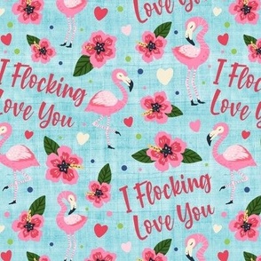 Medium Scale I Flocking Love You Pink Flamingos and Tropical Hibiscus Flowers