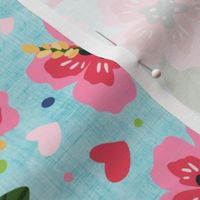 21x18 Fat Quarter Panel I Flocking Love You Pink Flamingos and Tropical Hibiscus Flowers