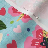 21x18 Fat Quarter Panel  I Flocking Love You Pink Flamingos and Tropical Hibiscus Flowers for Large Placemat or Pillowcase