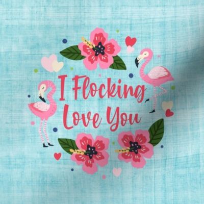Swatch 8x8 Square I Flocking Love You Pink Flamingos and Tropical Hibiscus Flowers Fits 6" Embroidery Hoop for Wall Art or Quilt Square