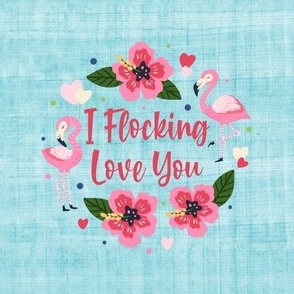 Swatch 8x8 Square I Flocking Love You Pink Flamingos and Tropical Hibiscus Flowers Fits 6" Embroidery Hoop for Wall Art or Quilt Square