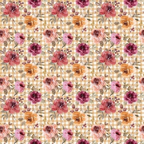 Light Gold Gingham Fall Floral - small scale