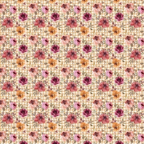 Light Gold Gingham Fall Floral - extra small scale
