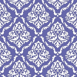 Bigger Scale Very Peri Pantone Color of the Year COTY 2022 Periwinkle Lavender Purple and White Damask Floral