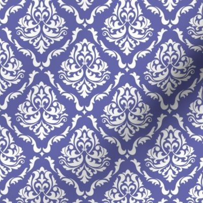 Smaller Scale Very Peri Pantone Color of the Year COTY 2022 Periwinkle Lavender Purple and White Damask Floral